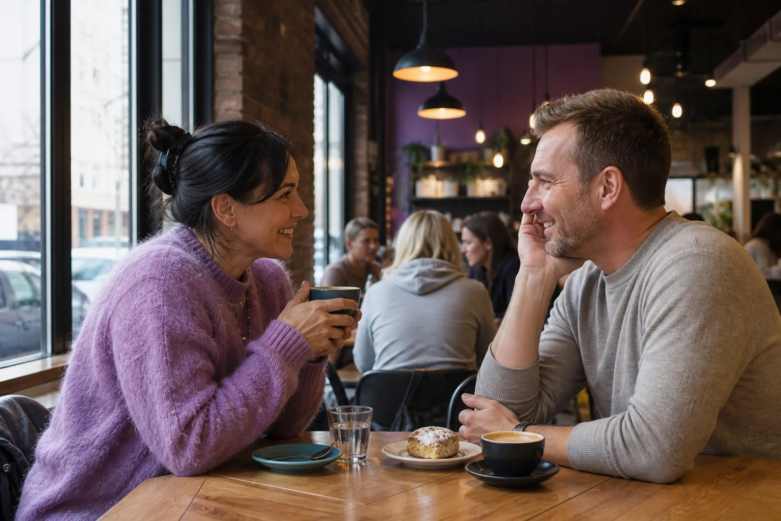 Person creating an online dating profile at a café in Berkshire