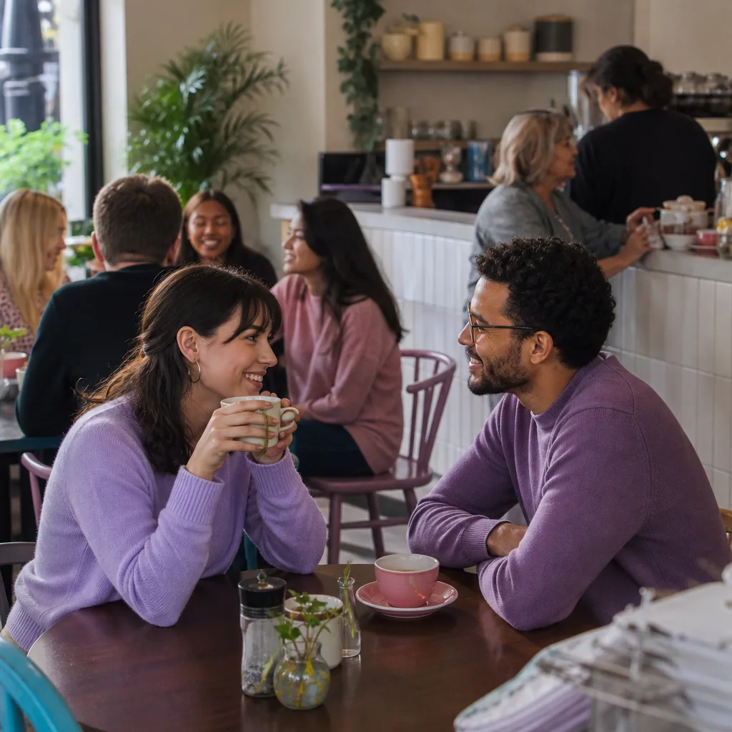 A relaxed first-date conversation at an independent café in Reading