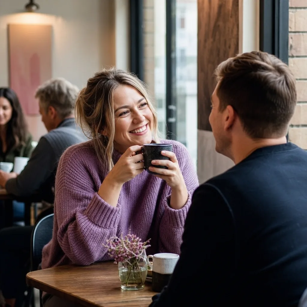 A person reviewing local dating profiles on a phone in a Berkshire café