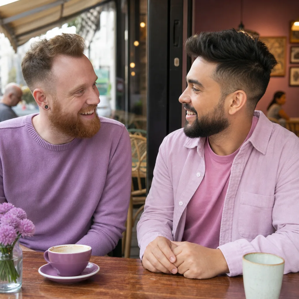 Two men talking during a relaxed daytime walk in Bracknell